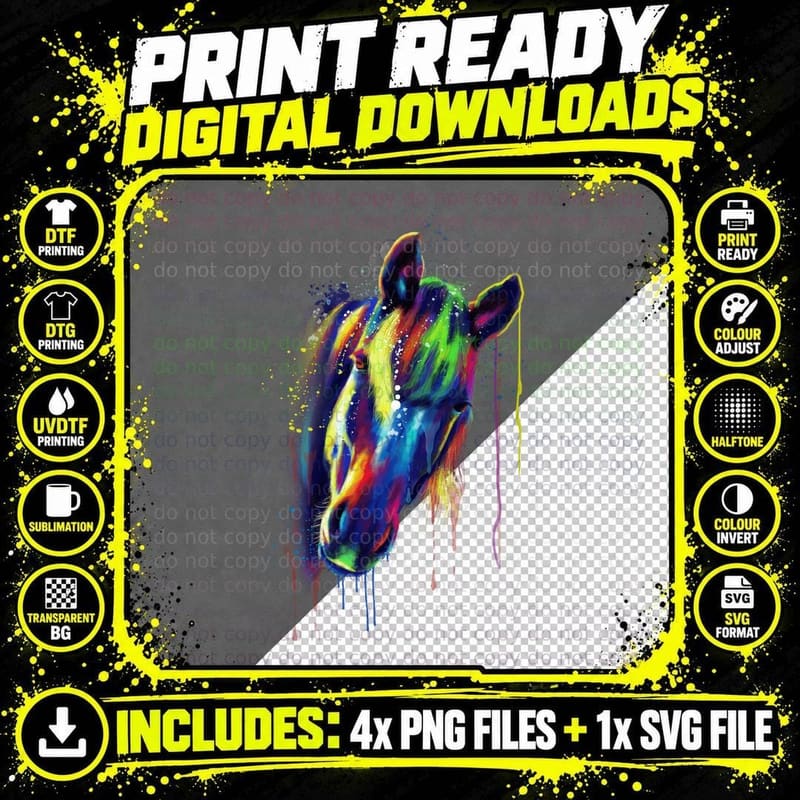 Colorful Horse Head T-Shirt, Graffiti Art Style Png SVG Digital Bundle