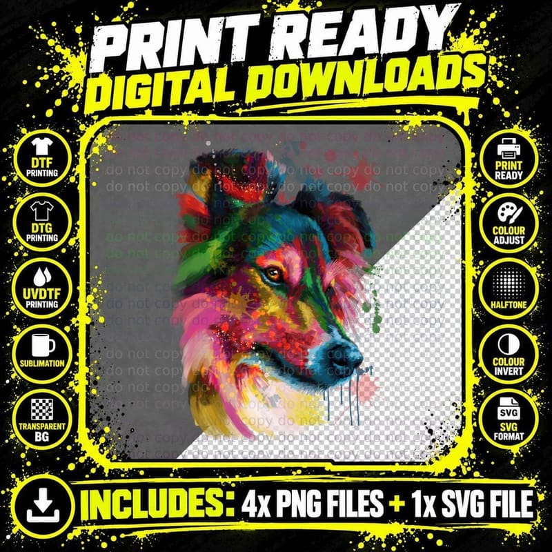 Colorful Sheltie Dog T-Shirt, Abstract Art Style Png SVG Digital Bundle