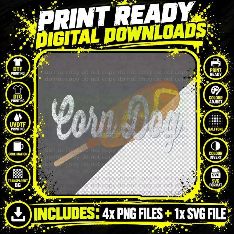 Corn Dog Vintage Retro Hot Dog Funny Food Corn Dogs Png SVG Digital Bundle