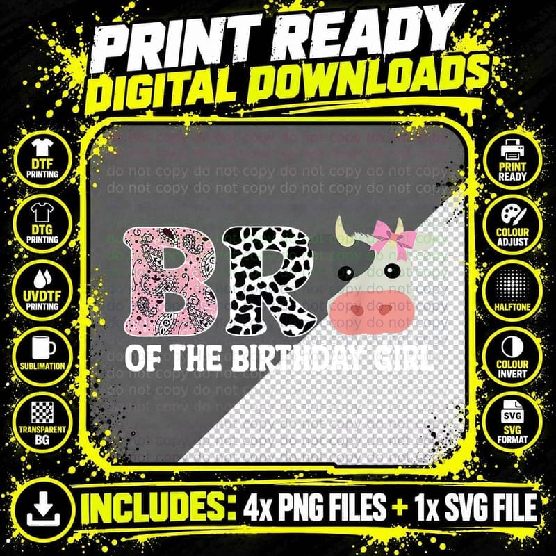 Cow Farm Birthday Girl T-Shirt, Animal Print Png SVG Digital Bundle