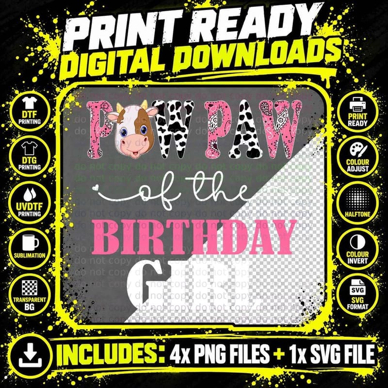 Cow Farm Birthday Girl T-Shirt, Farm Animal Theme Png SVG Digital Bundle