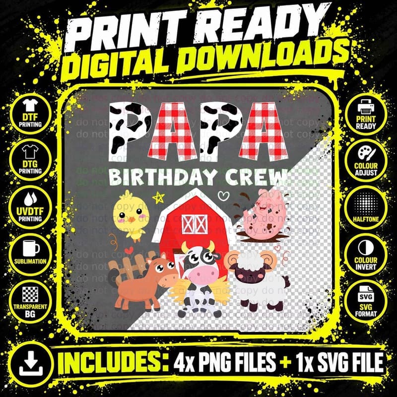 Cow Papa Birthday Crew Farm Theme T-Shirt Png SVG Digital Bundle