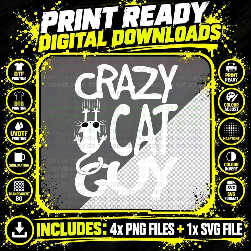 Crazy Cat Guy T-Shirt, Pet Lover Apparel, Cat Lovers Gift Png SVG Digital Bundle