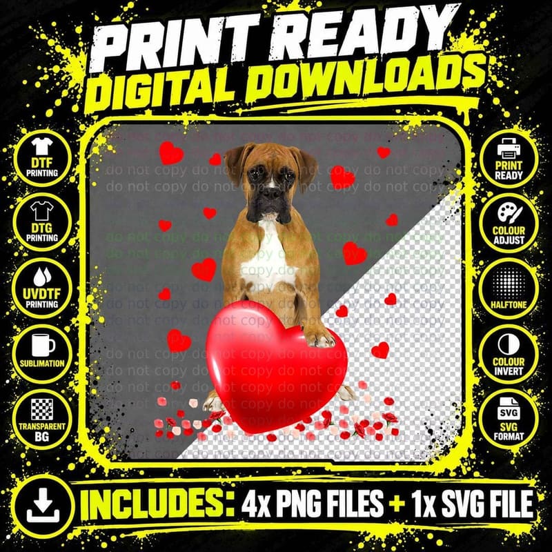 Cute Love Hearts Boxer Dog Valentines Puppy Lover T-Shirt Png SVG Digital Bundle