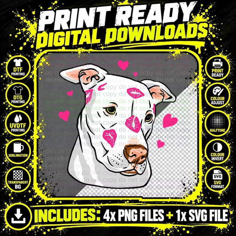 Cute Pitbull Dog Love and Hearts Funny I Love Pitbull Png SVG Digital Bundle