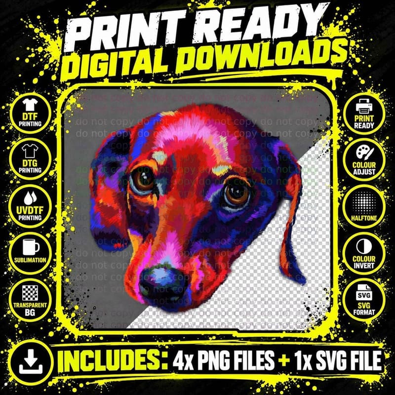 Dachshund Pop Art T-Shirt, Colorful Pet Portrait Png SVG Digital Bundle