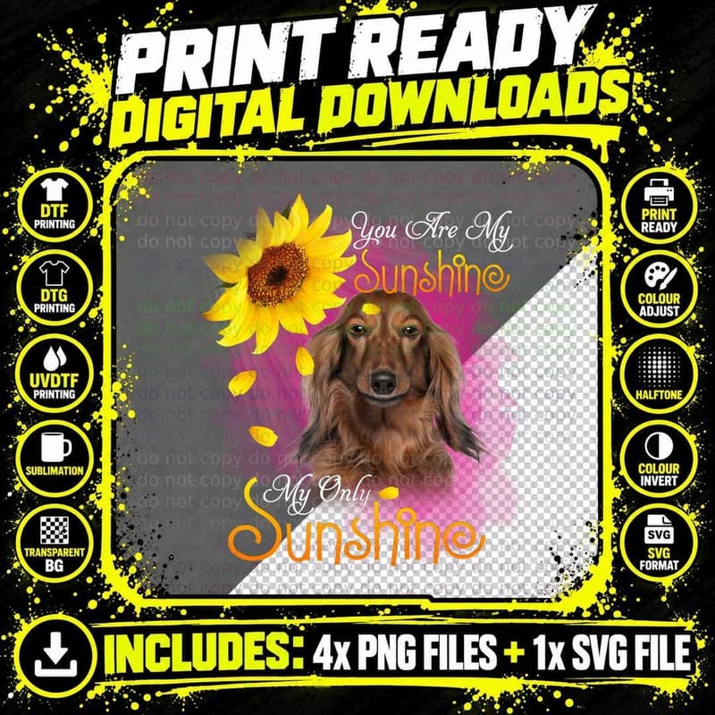 Dachshund You Are My Sunshine T-Shirt, Pet Lover Apparel Png SVG Digital Bundle