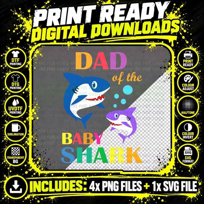 Dad of the Baby Shark T-Shirt, Birthday Party Theme Png SVG Digital Bundle