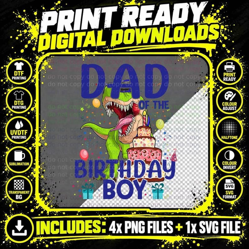 Dad of the Birthday Boy T-Rex RAWR Dinosaur T-Shirt Png SVG Digital Bundle