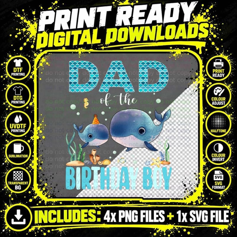 Dad of the Birthday Boy Whale Shark T-Shirt Png SVG Digital Bundle
