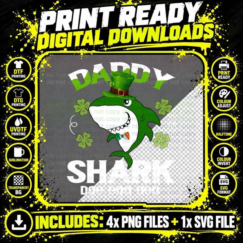 Daddy Irish Shark T-Shirt, St Patricks Day Theme Png SVG Digital Bundle