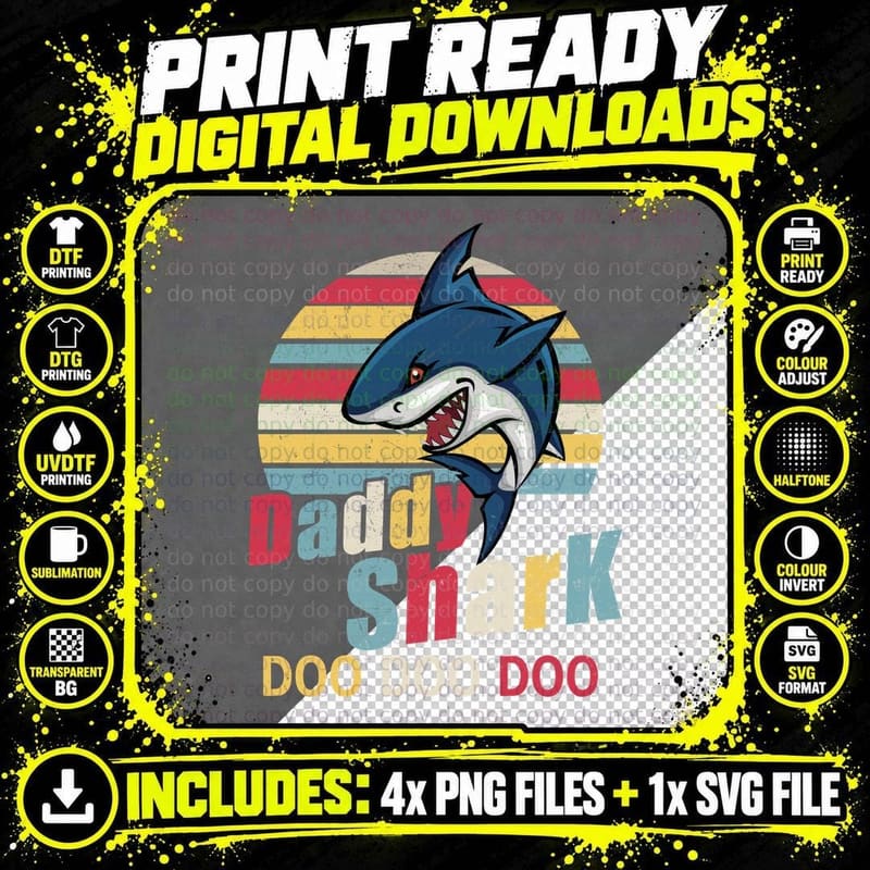 Daddy Shark Doo T-Shirt, Vintage Retro, Music Lover Style Png SVG Digital Bundle