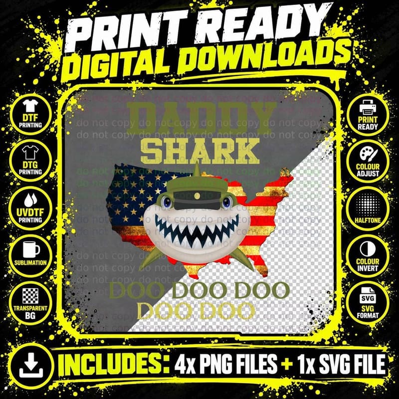 Daddy Shark Doo US Soldier T-Shirt, Patriotic Png SVG Digital Bundle