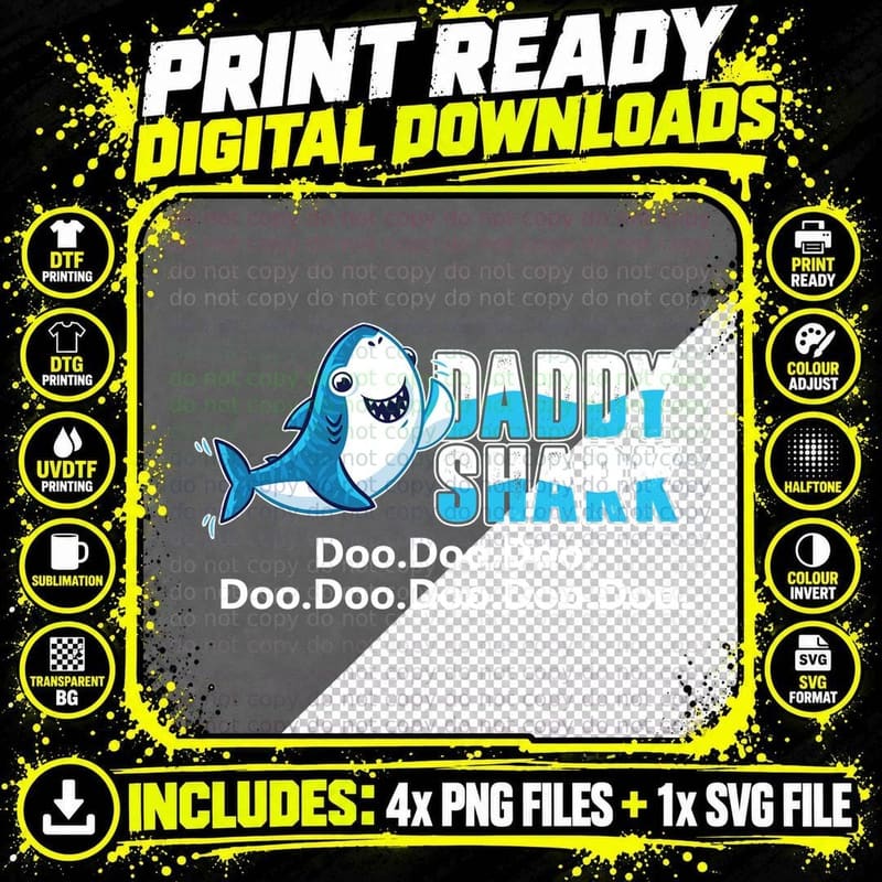 Daddy Shark T-Shirt, Kids Shark Print, Family Fun Design Png SVG Digital Bundle