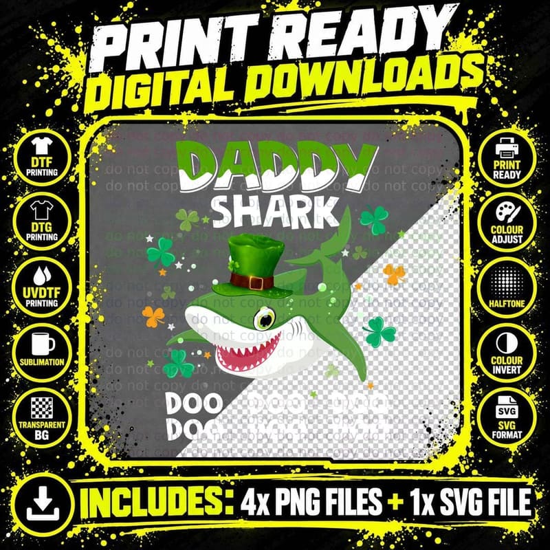 Daddy Shark T-Shirt, St Patricks Day Theme Png SVG Digital Bundle