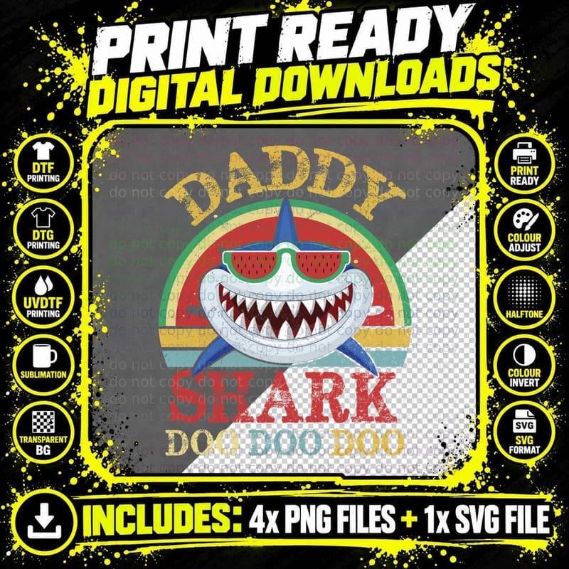 Daddy Shark T-Shirt, Vintage Retro Style Png SVG Digital Bundle