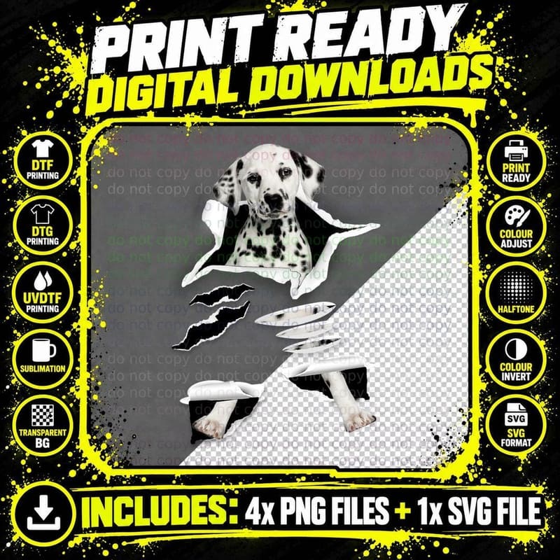 Dalmatian Dog T-Shirt, Animal Print Design Png SVG Digital Bundle