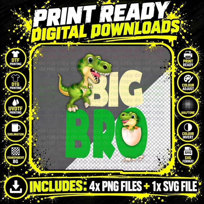 Dinosaur Big Bro T-Shirt, Funny Dino Theme Png SVG Digital Bundle