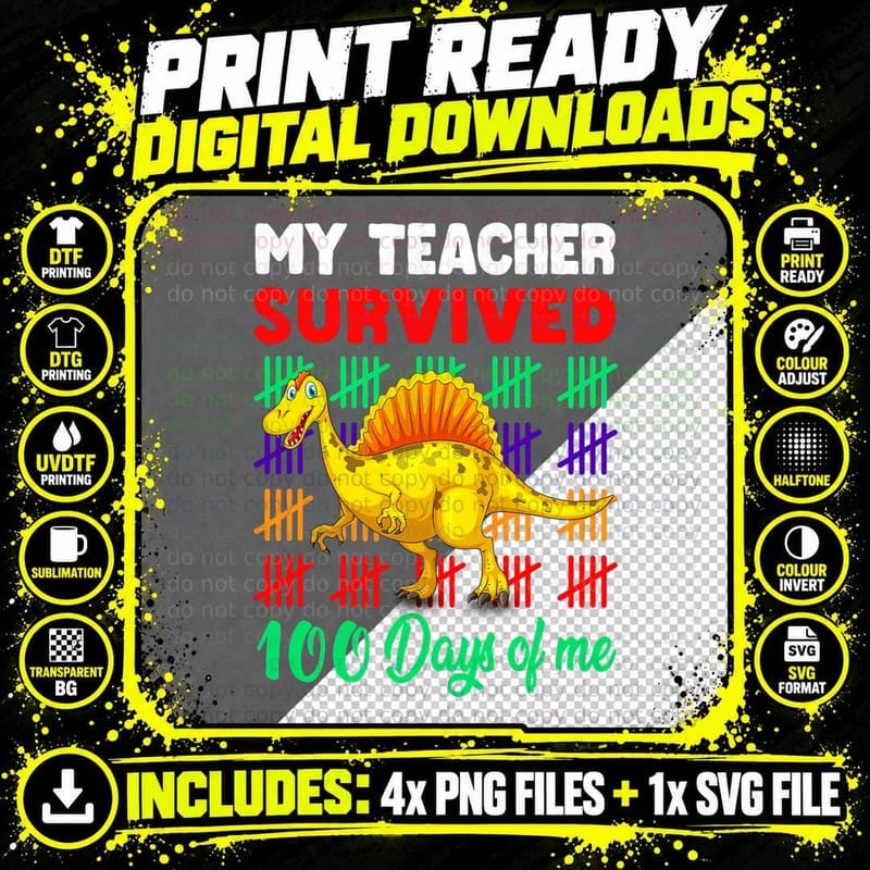 Dinosaur Kid Toddler Boys T-Shirt, 100 Days of Me Png SVG Digital Bundle