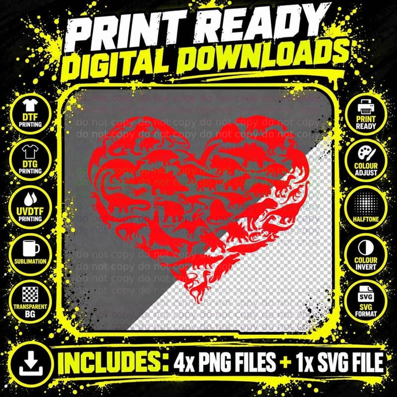 Dinosaur Love Heart T Rex Cute Valentines Day Boys Png SVG Digital Bundle