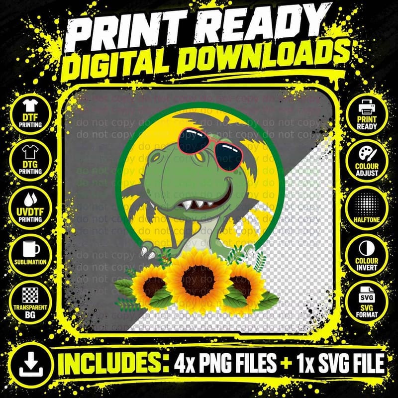 Dinosaur Summer Sunglasses T-Shirt, Summer Vibes Png SVG Digital Bundle