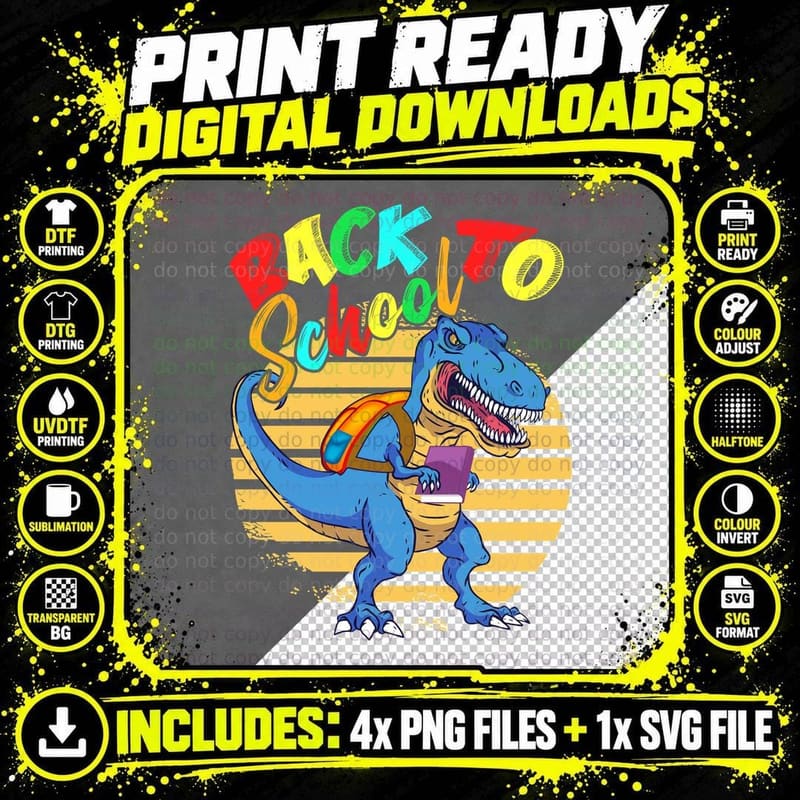 Dinosaur T-Shirt, Back to School, Kids Apparel Png SVG Digital Bundle