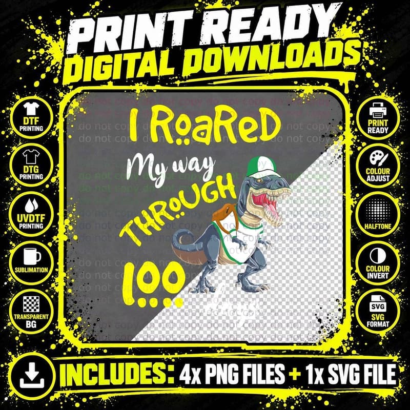Dinosaur T-Shirt, Sports Style, 100 Days Celebration Png SVG Digital Bundle