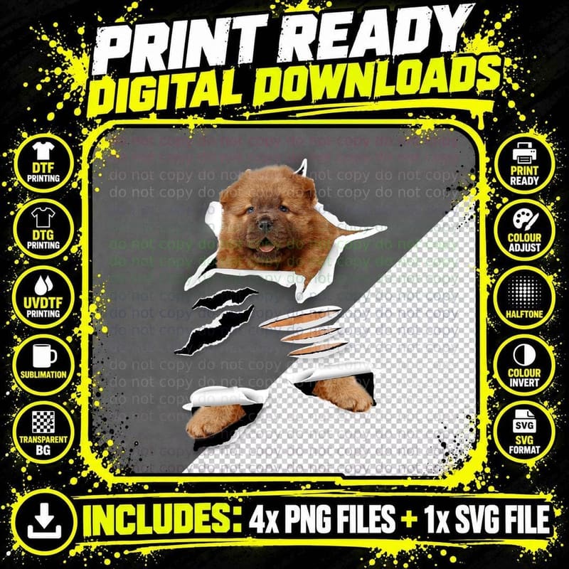 Dog Breed T-Shirt, Pet Lover Apparel, Chow Print Png SVG Digital Bundle