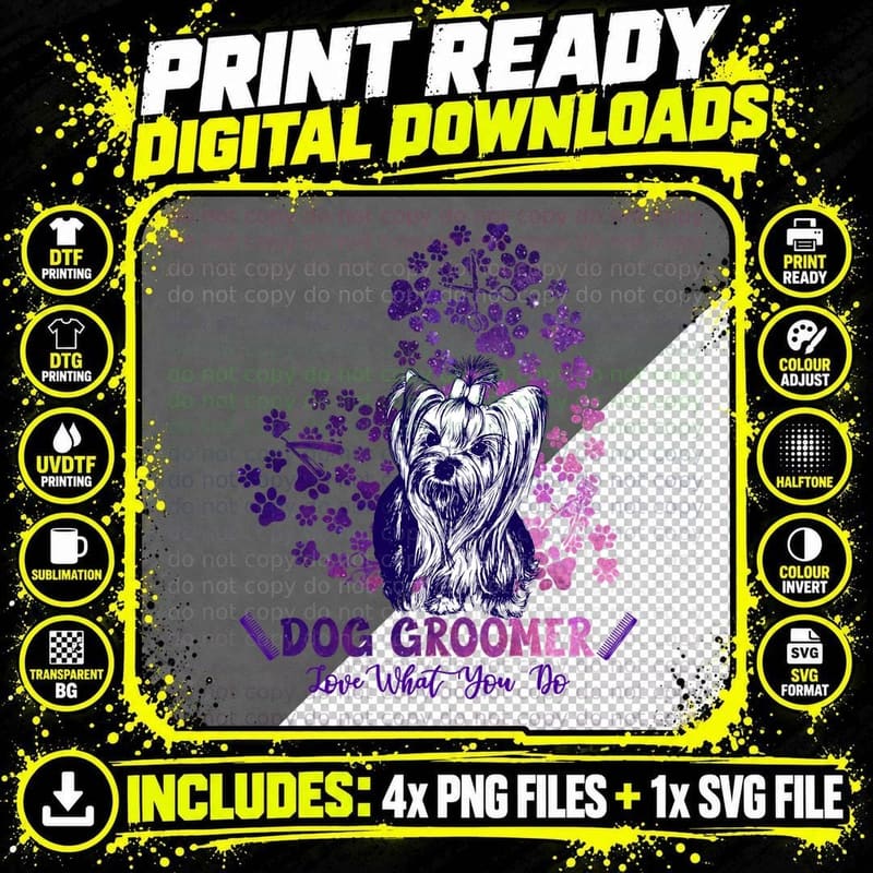Dog Groomer Yorkie T-Shirt, Pet Lover Apparel Png SVG Digital Bundle