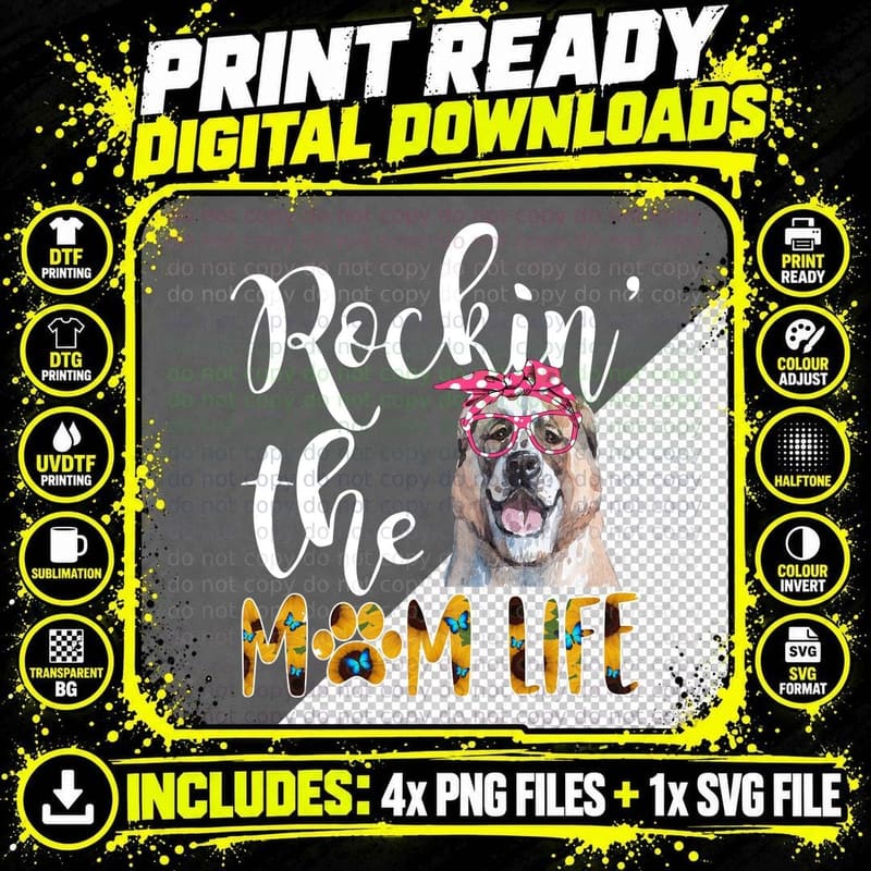 Dog Mom Alabai Cute Rockin the Mom Life T-Shirt Png SVG Digital Bundle