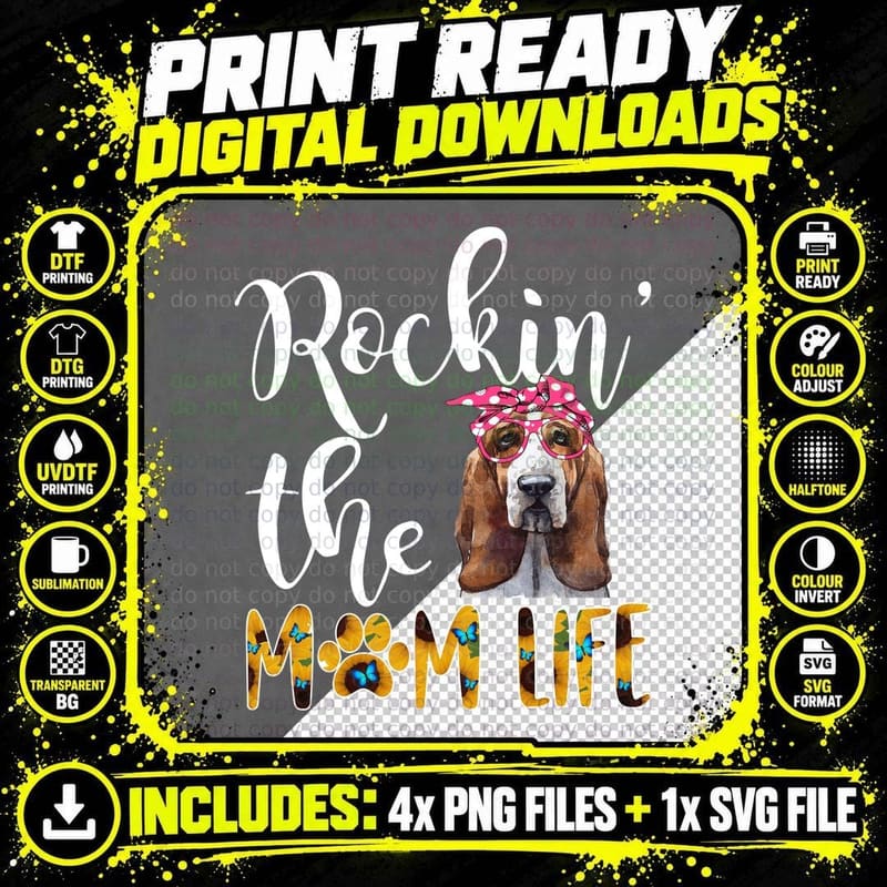 Dog Mom Basset Hound Mom Life T-Shirt, Mom Life Apparel Png SVG Digital Bundle