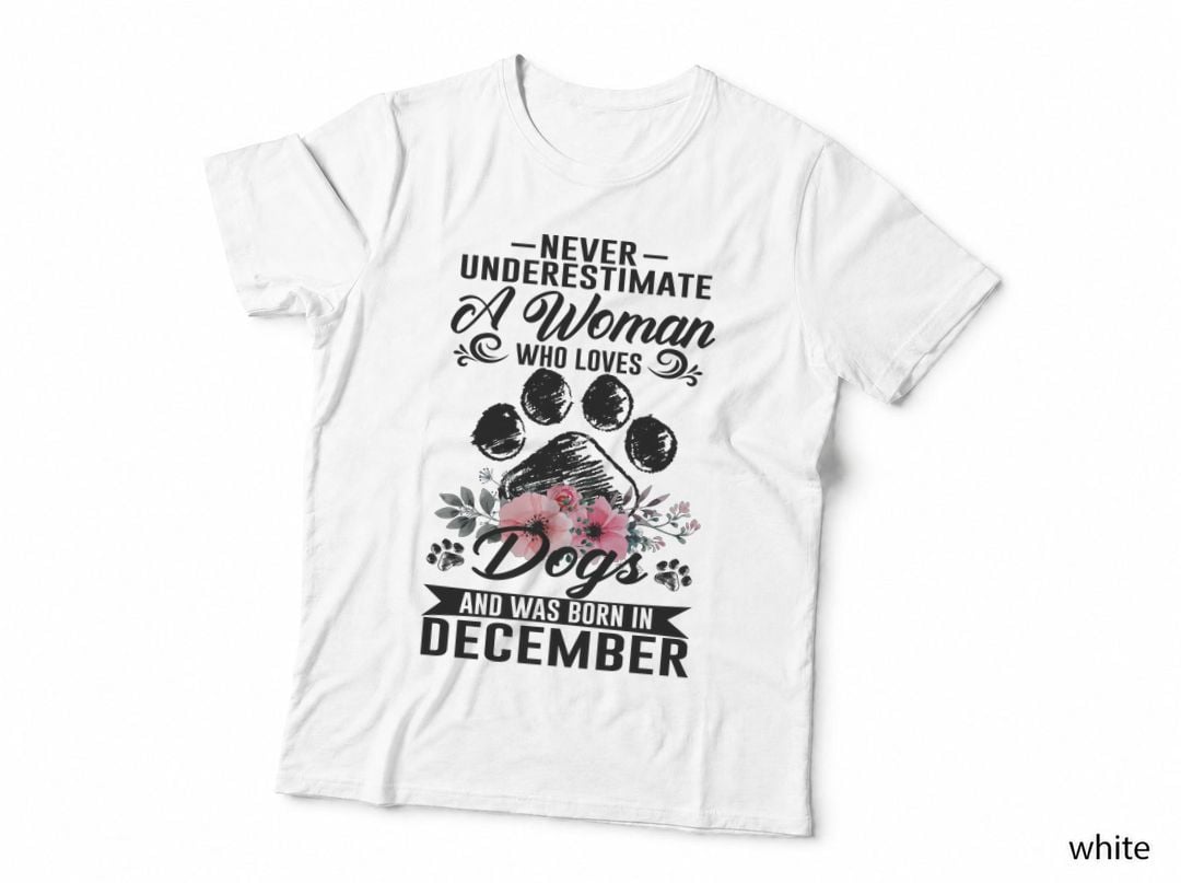 Dog Mom December T-Shirt, Floral Typography, Pet Lover Apparel