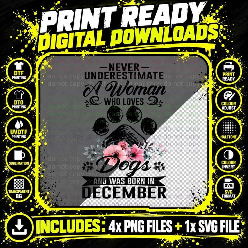 Dog Mom December T-Shirt, Floral Typography Png SVG Digital Bundle