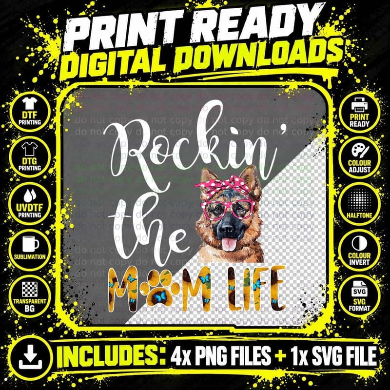 Dog Mom German Shepherd T-Shirt, Mom Life Print Png SVG Digital Bundle