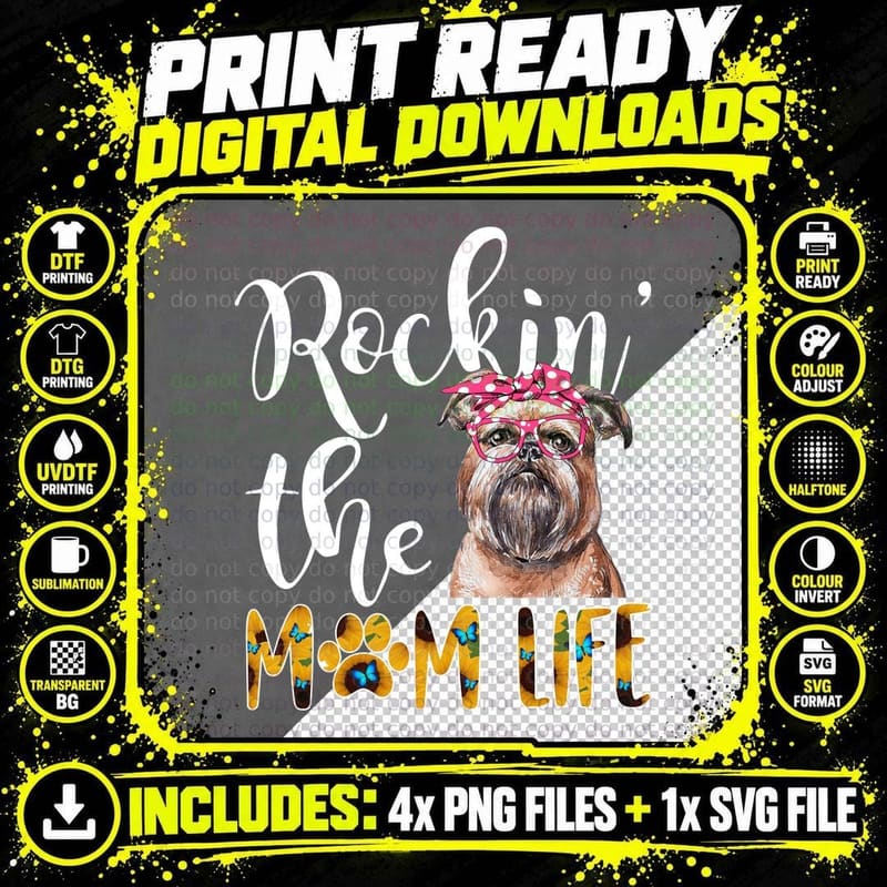 Dog Mom Griffon Brussels Cute Rockin the Mom Life T-Shirt Png SVG Digital Bundle