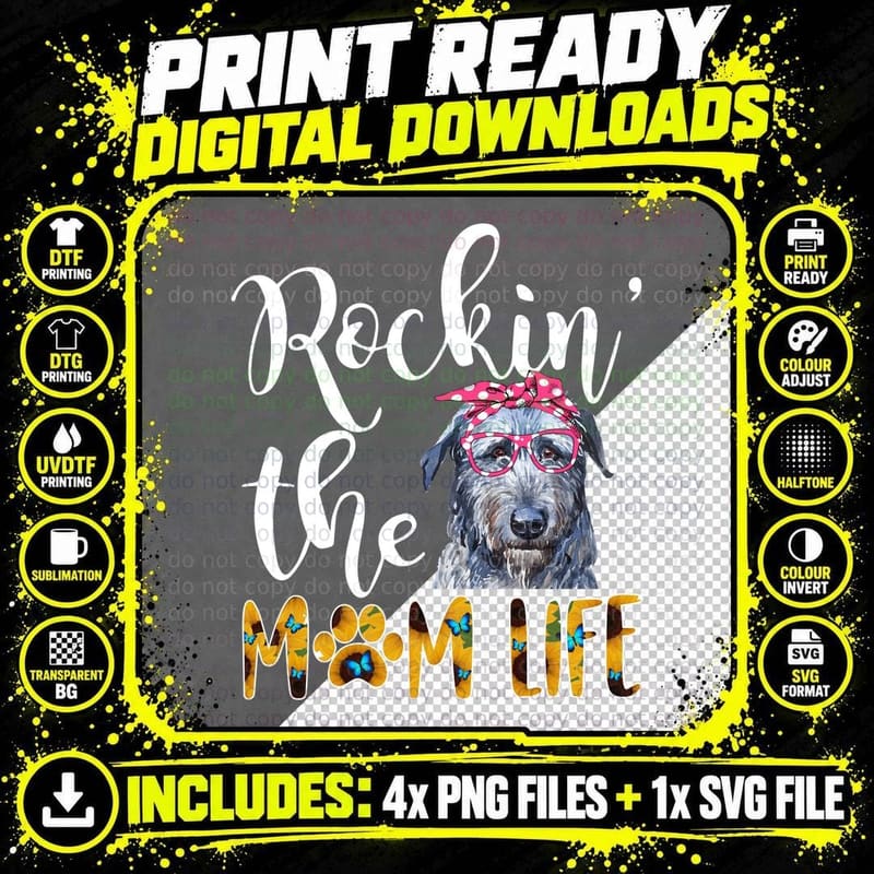 Dog Mom Irischer Wolfshund Cute Rockin the Mom Life Png SVG Digital Bundle