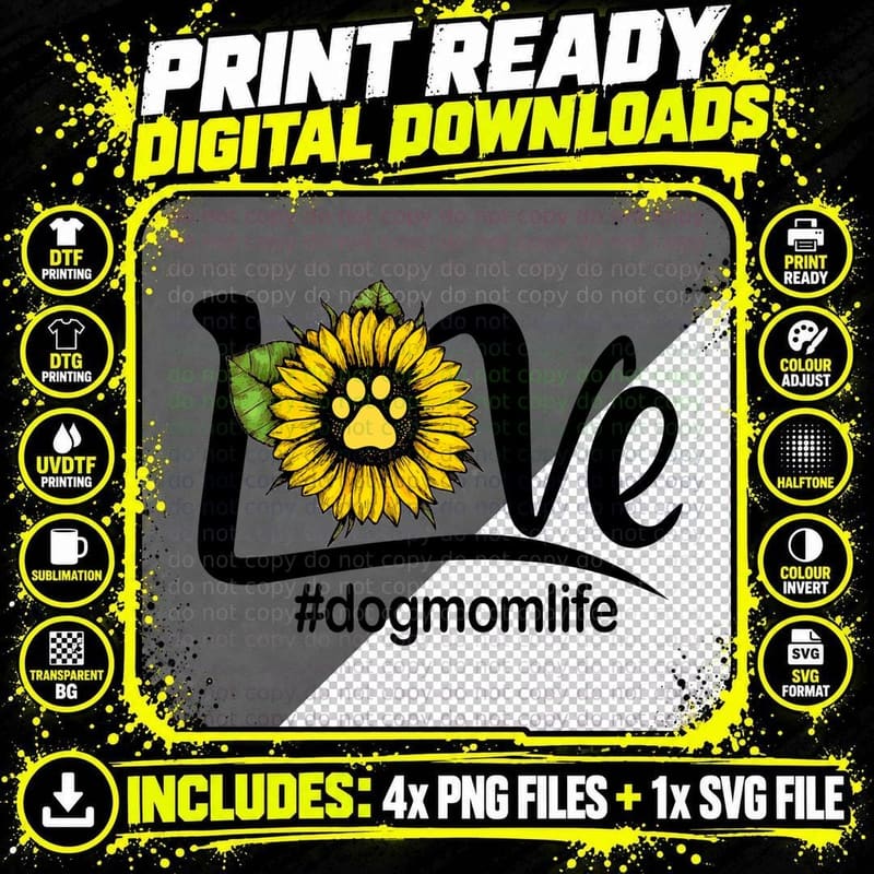 Dog Mom Life Love T-Shirt, Pet Lover Apparel Png SVG Digital Bundle
