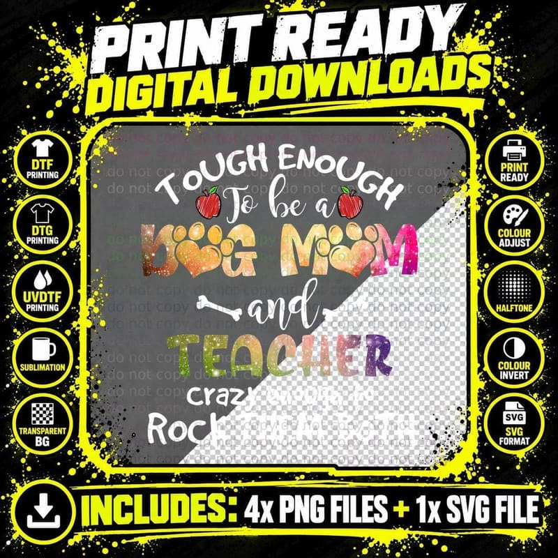 Dog Mom Teacher T-Shirt, Rainbow Paw Print Png SVG Digital Bundle