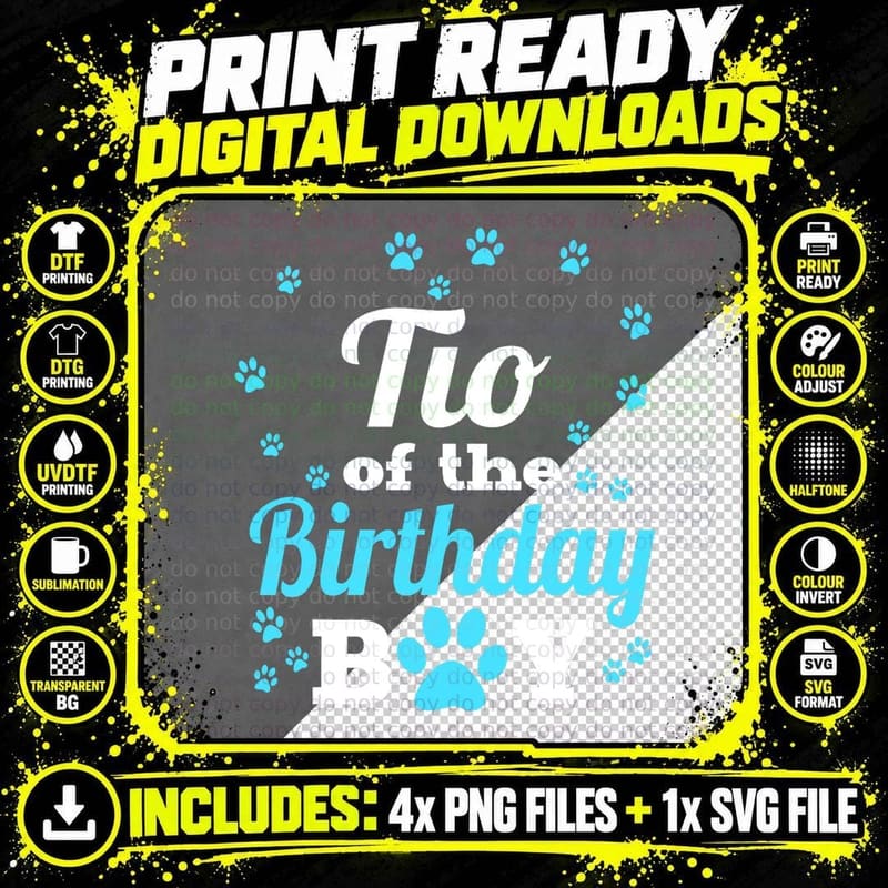 Dog Paw Birthday Party Celebration T-Shirt Png SVG Digital Bundle