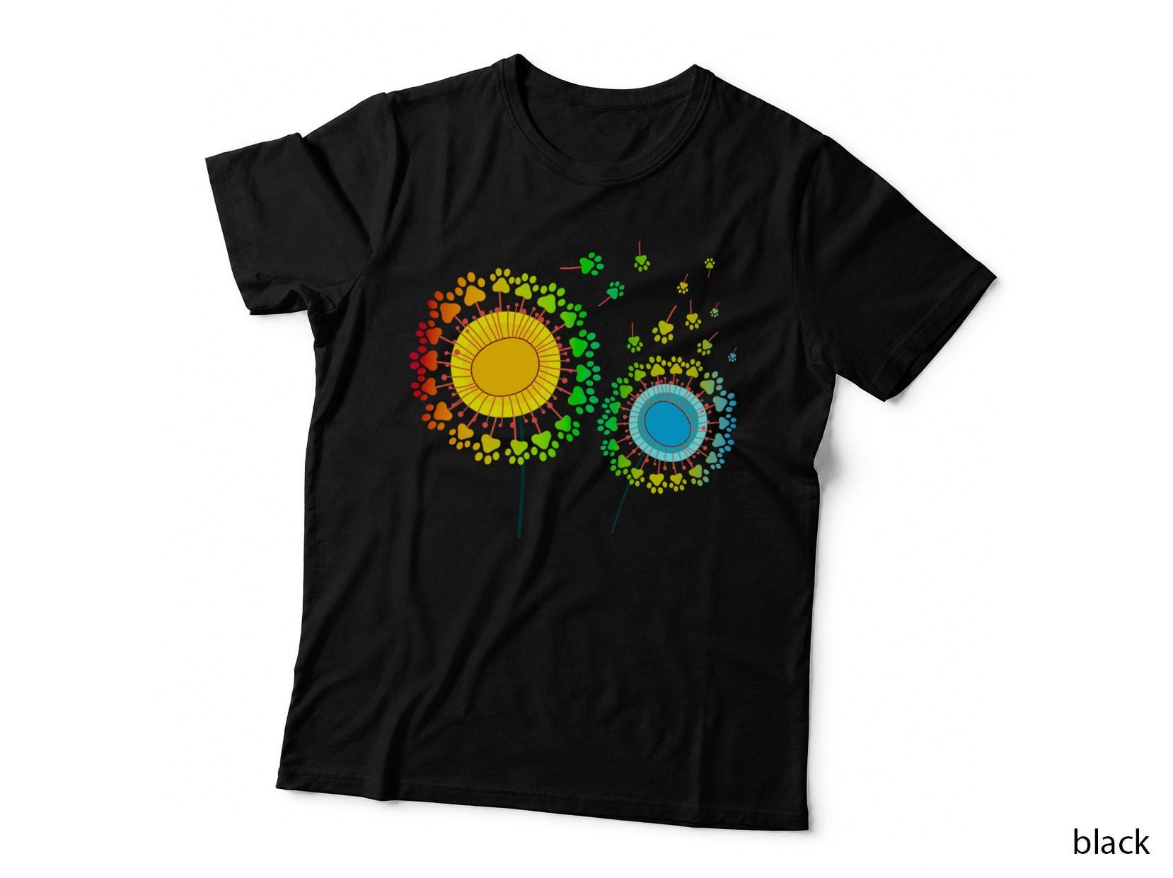 Dog Paw Print Dandelion T-Shirt, Pet Lover Apparel, Animal Art Design