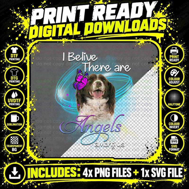 English Springer Spaniel T-Shirt, Angelic Pet Print Png SVG Digital Bundle