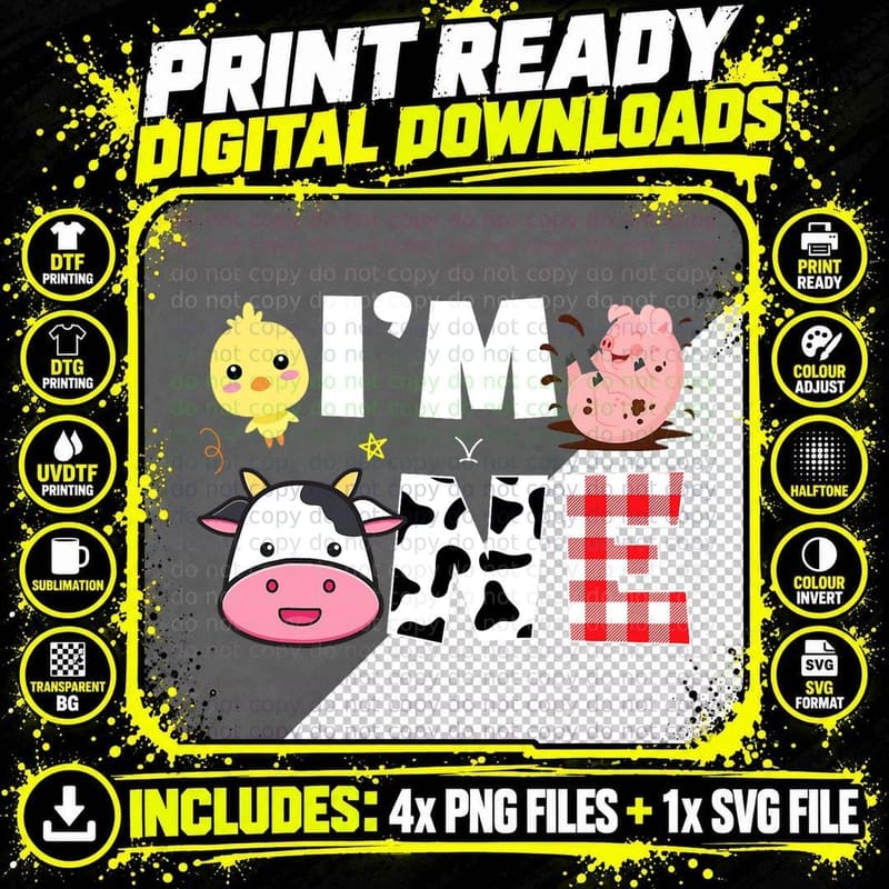 Farm Animals Birthday Party T-Shirt, Cow Farm Theme Png SVG Digital Bundle