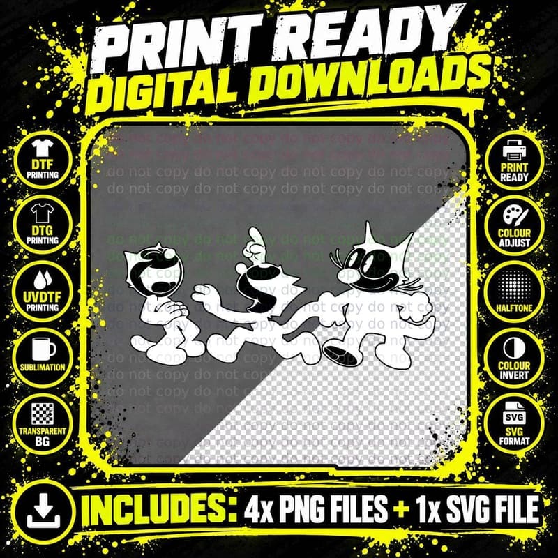 Felix Cat, the Classic Vintage Nostalgic Cartoon T-Shirt Png SVG Digital Bundle