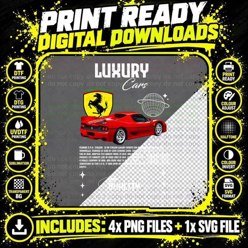 Ferrari F50 T-Shirt, Red Italian Supercar Prancing Horse Png SVG Digital Bundle