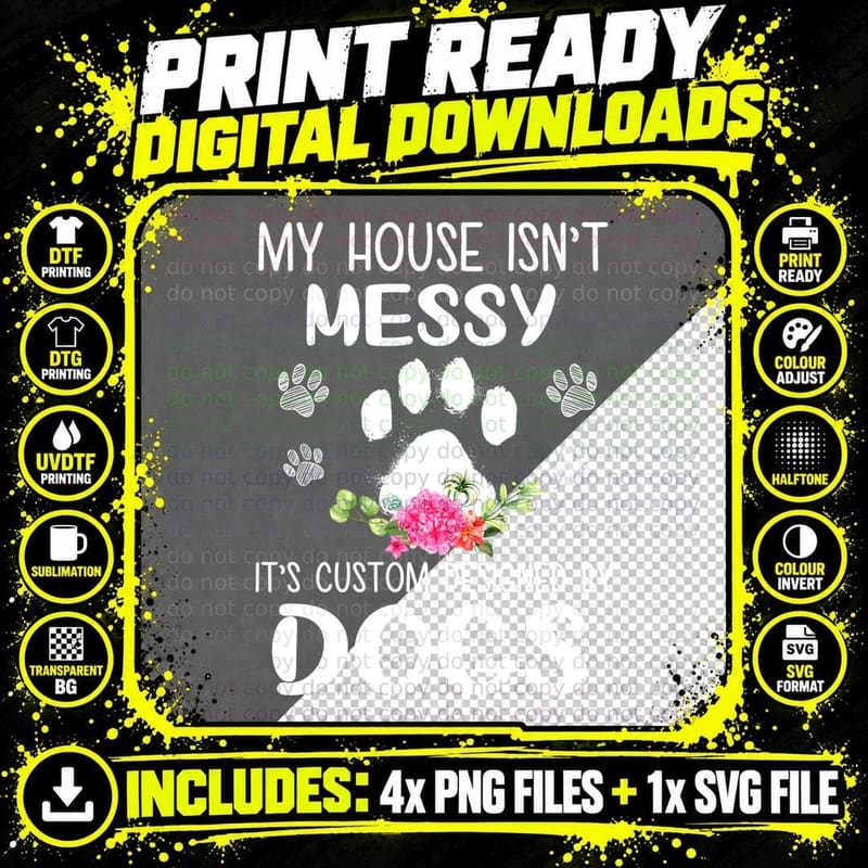 Floral Paw Print T-Shirt, Botanical Pet Lover Apparel Png SVG Digital Bundle