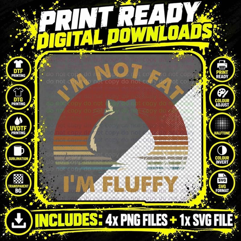 Fluffy Cat T-Shirt, Vintage Retro Style Png SVG Digital Bundle