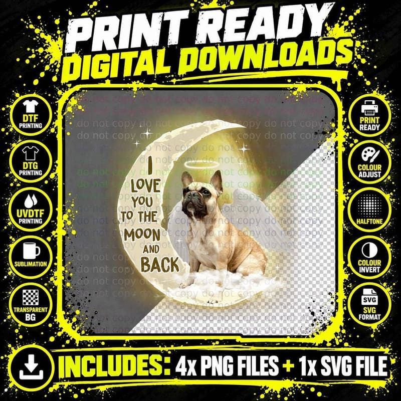 French Bulldog Angel T-Shirt, Pet Love Typography Png SVG Digital Bundle