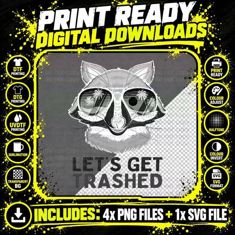 Funny Raccoon Vintage Lets Get Trashed Trash Panda Lover Png SVG Digital Bundle