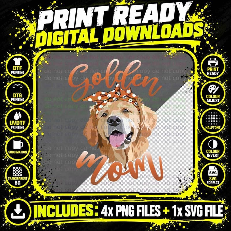 Golden Mom T-Shirt, Mommy Dog Lover Apparel Png SVG Digital Bundle