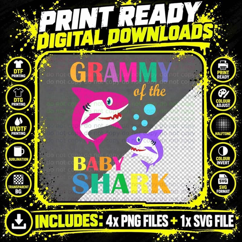 Grammy of the Baby Shark T-Shirt, Birthday Party Theme Png SVG Digital Bundle